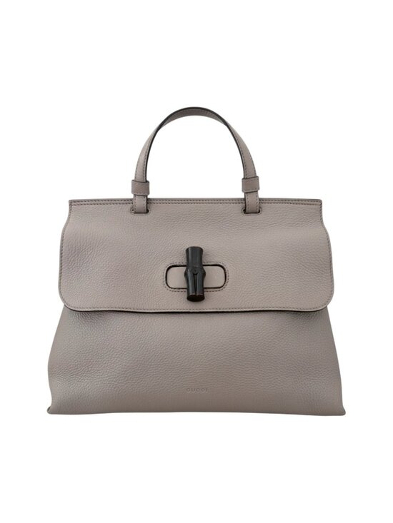 Gucci Handbags - Gucci Gray Pebbled Calfskin Bamboo Daily Top Handle Satchel